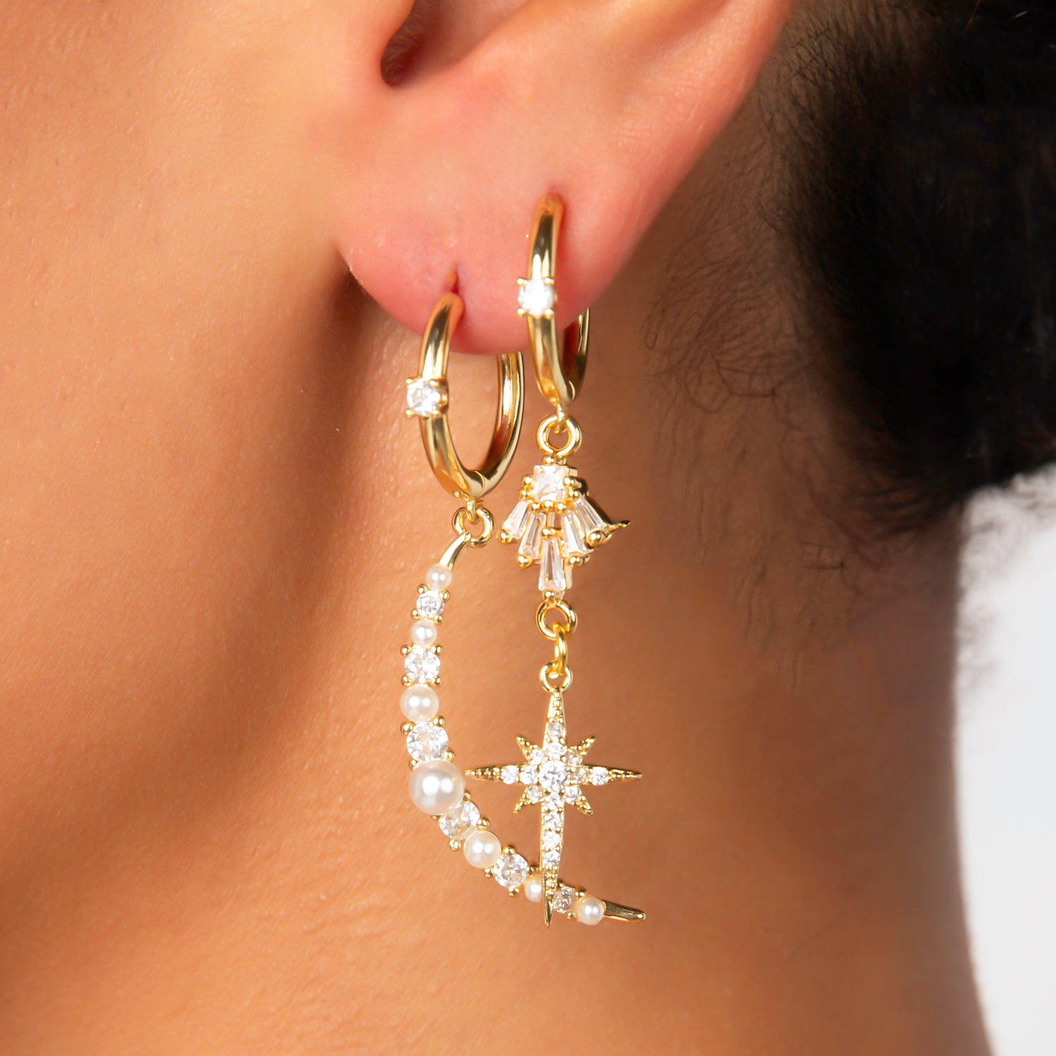 Mismatch Moon and Star Earrings