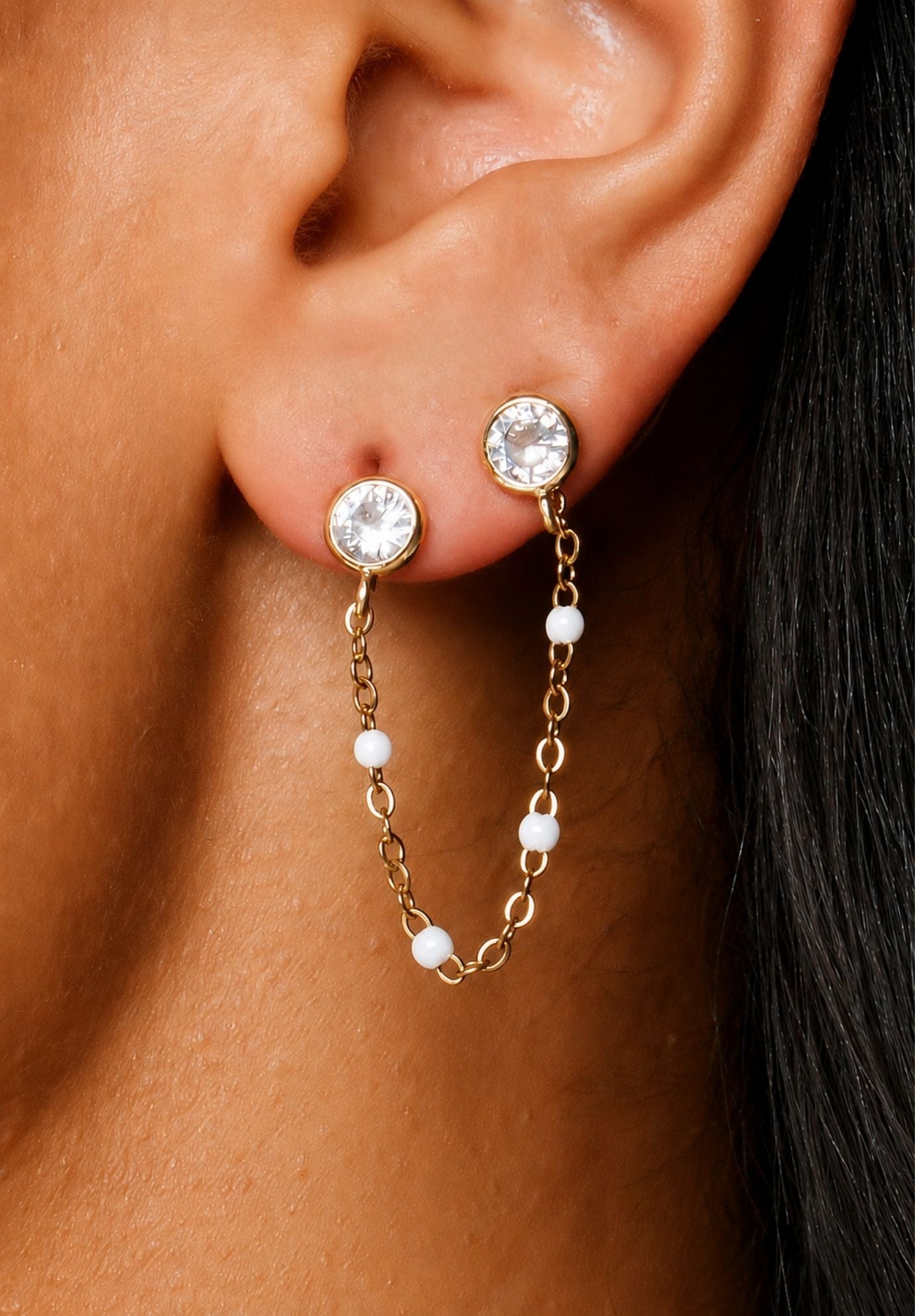 Skye Double Chain White Earring