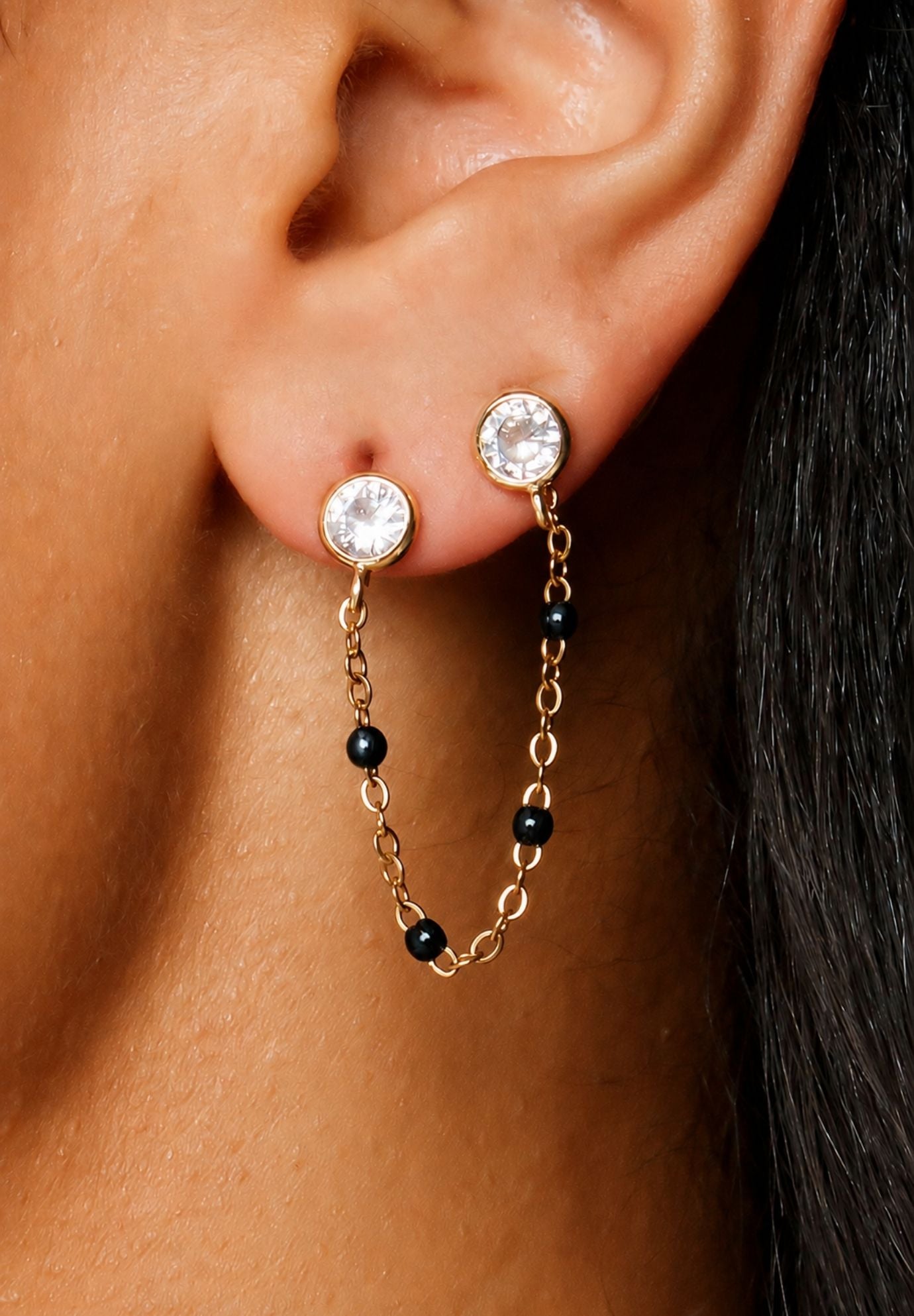 Skye Double Chain Black Earring