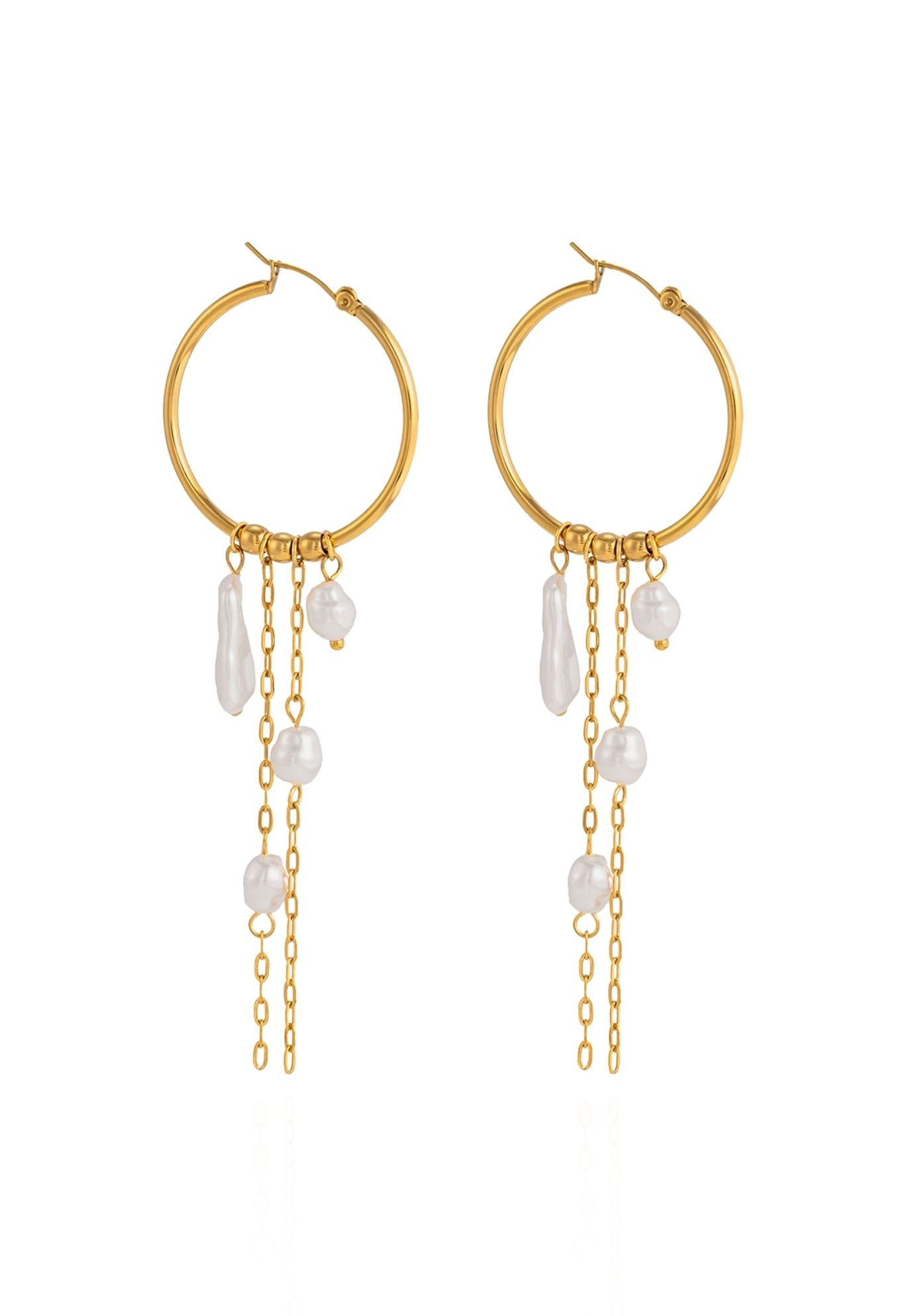 Celeste Pearl Chain Hoop Earrings