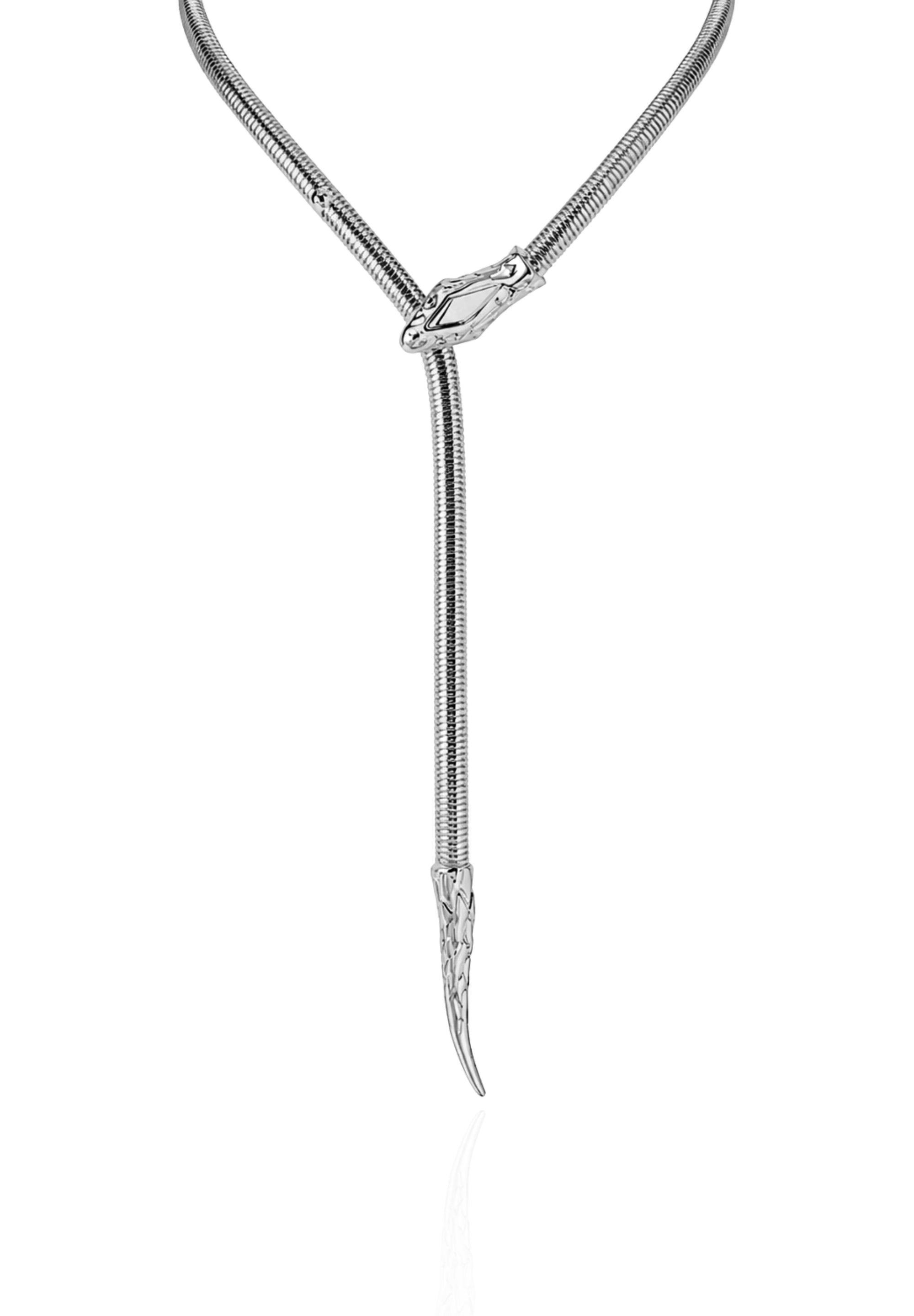 Medusa Snake Silver Lariat Necklace