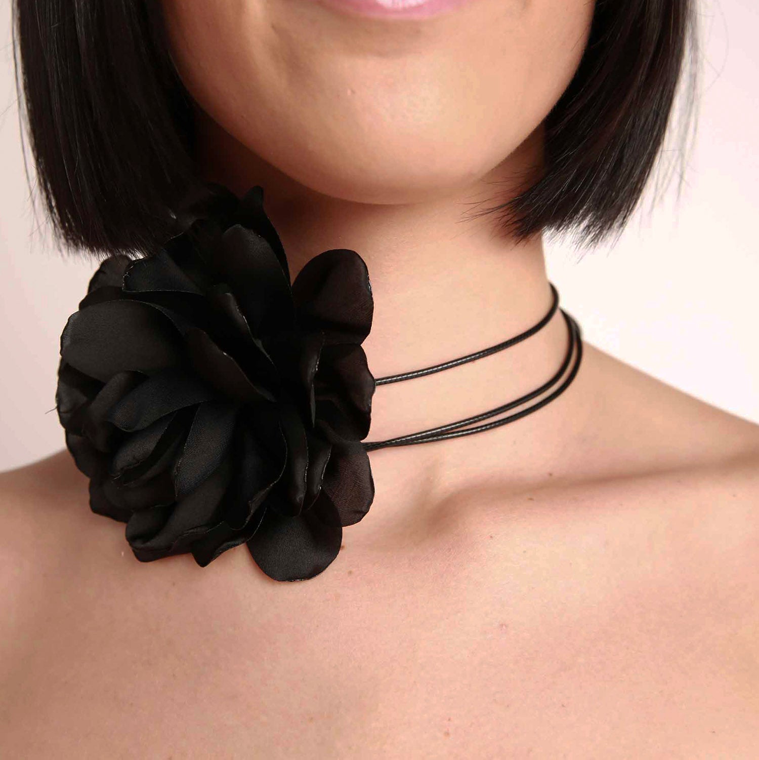 Poppy Black Flower Tie Necklace