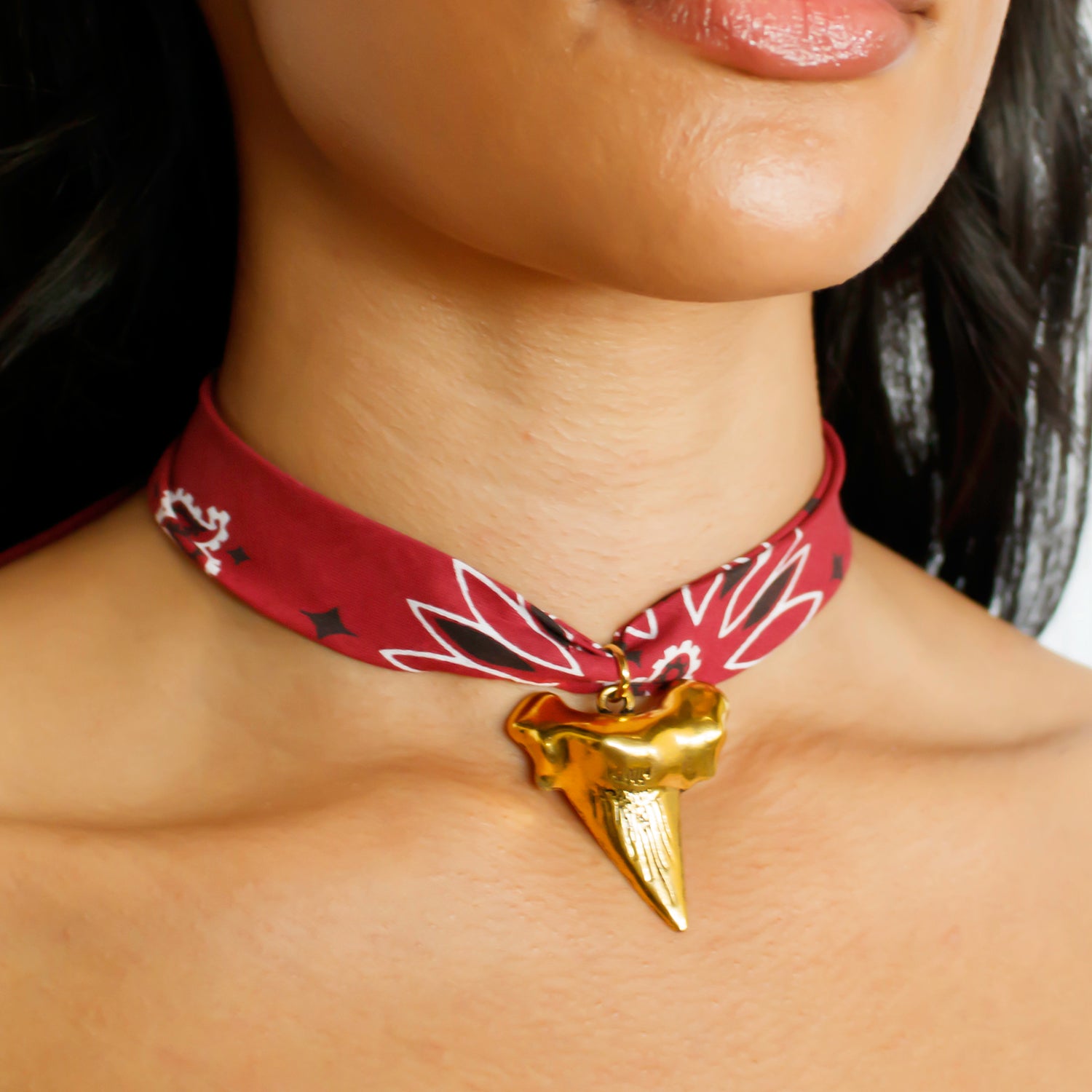Maroon Bandana Shark Necklace